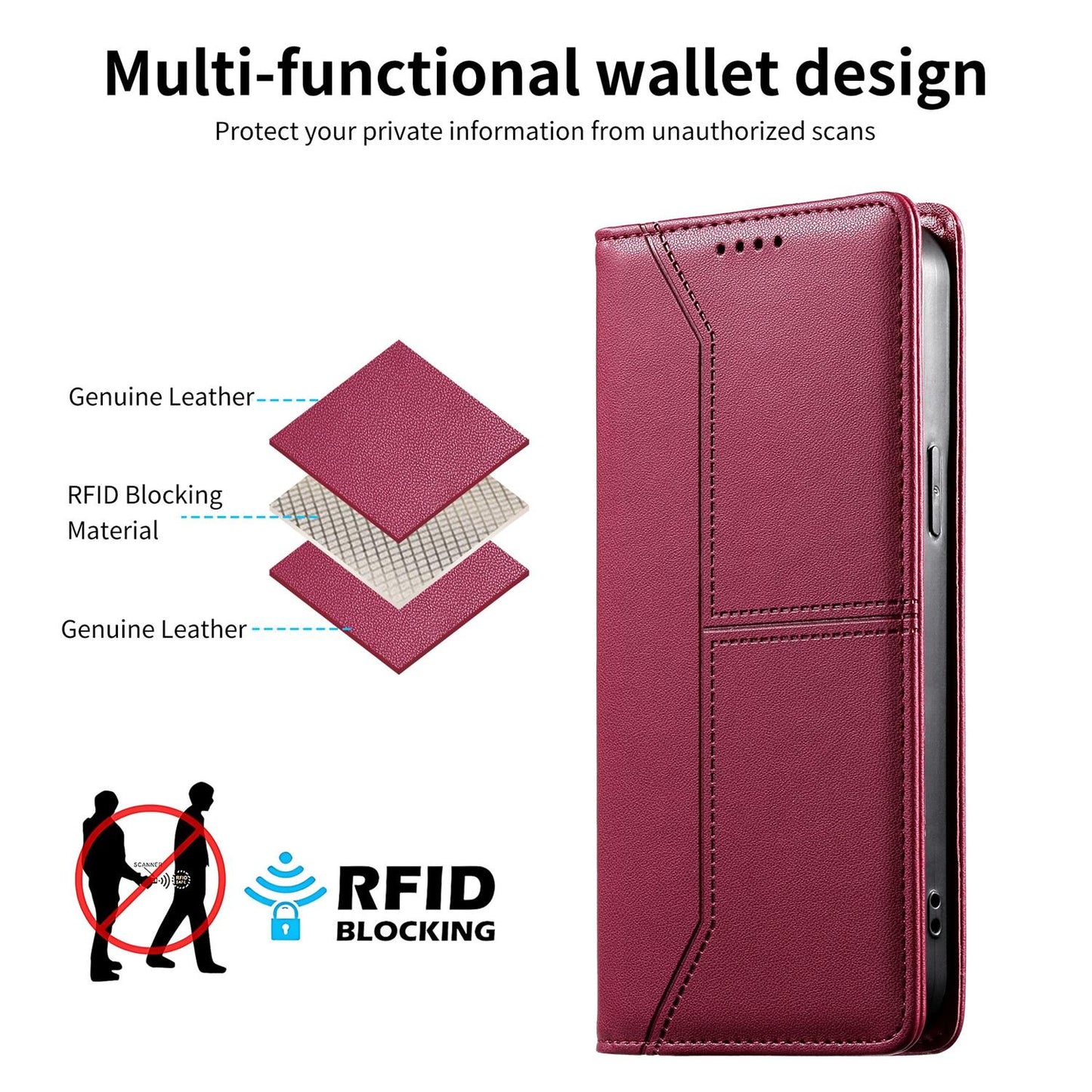 For Redmi K90 Pro Max / Poco F8 Ultra 5G Stitched Line Magnetic RFID Vegan Leather Phone Case(Wine Red)