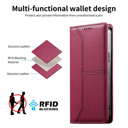For Redmi K90 Pro Max / Poco F8 Ultra 5G Stitched Line Magnetic RFID Vegan Leather Phone Case(Wine Red)