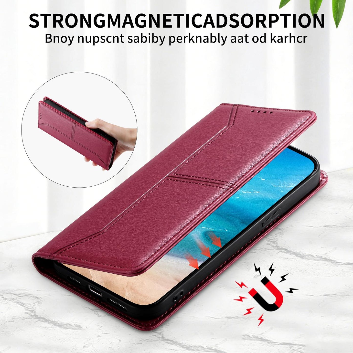 For Redmi K90 Pro Max / Poco F8 Ultra 5G Stitched Line Magnetic RFID Vegan Leather Phone Case(Wine Red)