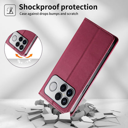For Redmi K90 Pro Max / Poco F8 Ultra 5G Stitched Line Magnetic RFID Vegan Leather Phone Case(Wine Red)