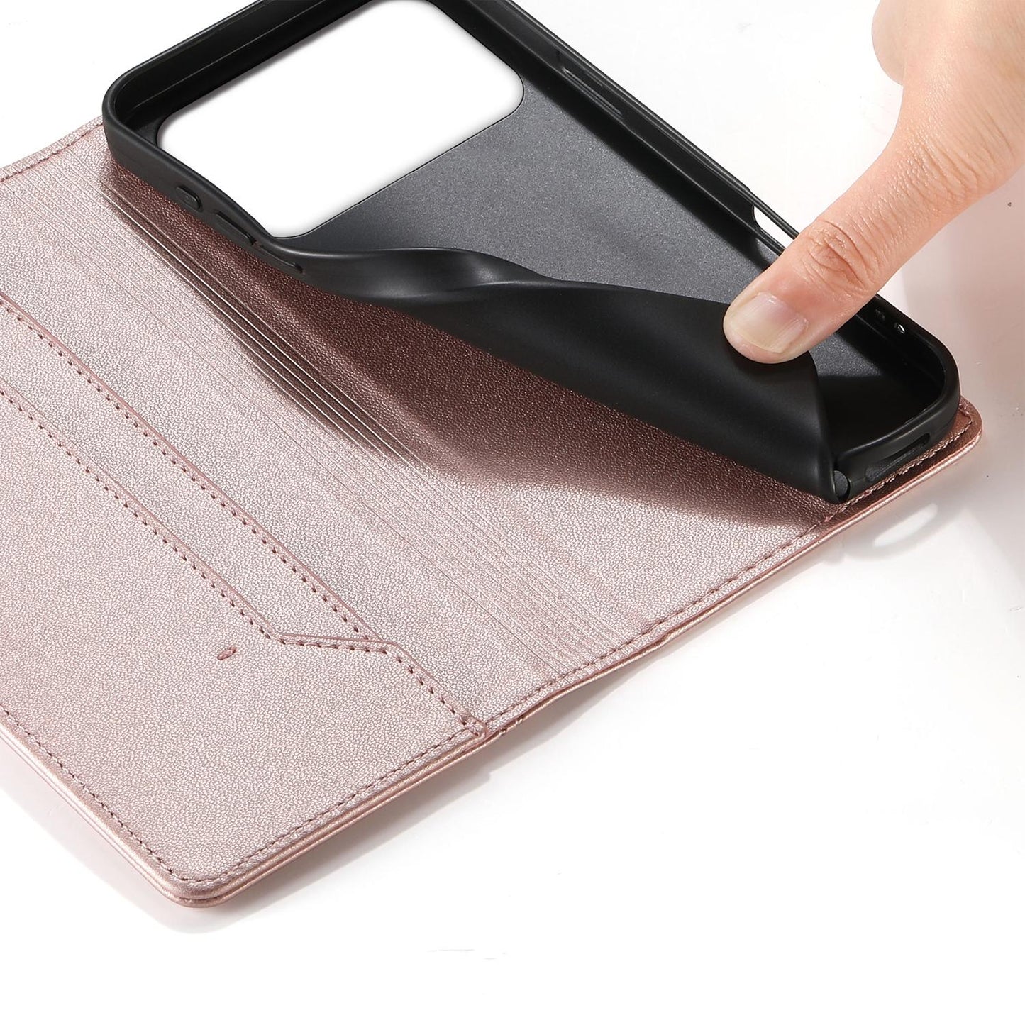 For Redmi K90 Pro Max / Poco F8 Ultra 5G Stitched Line Magnetic RFID Vegan Leather Phone Case(Pink)