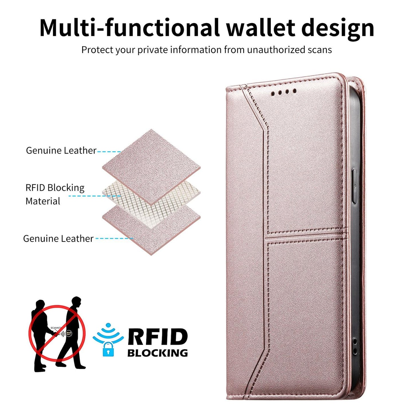 For Redmi K90 Pro Max / Poco F8 Ultra 5G Stitched Line Magnetic RFID Vegan Leather Phone Case(Pink)