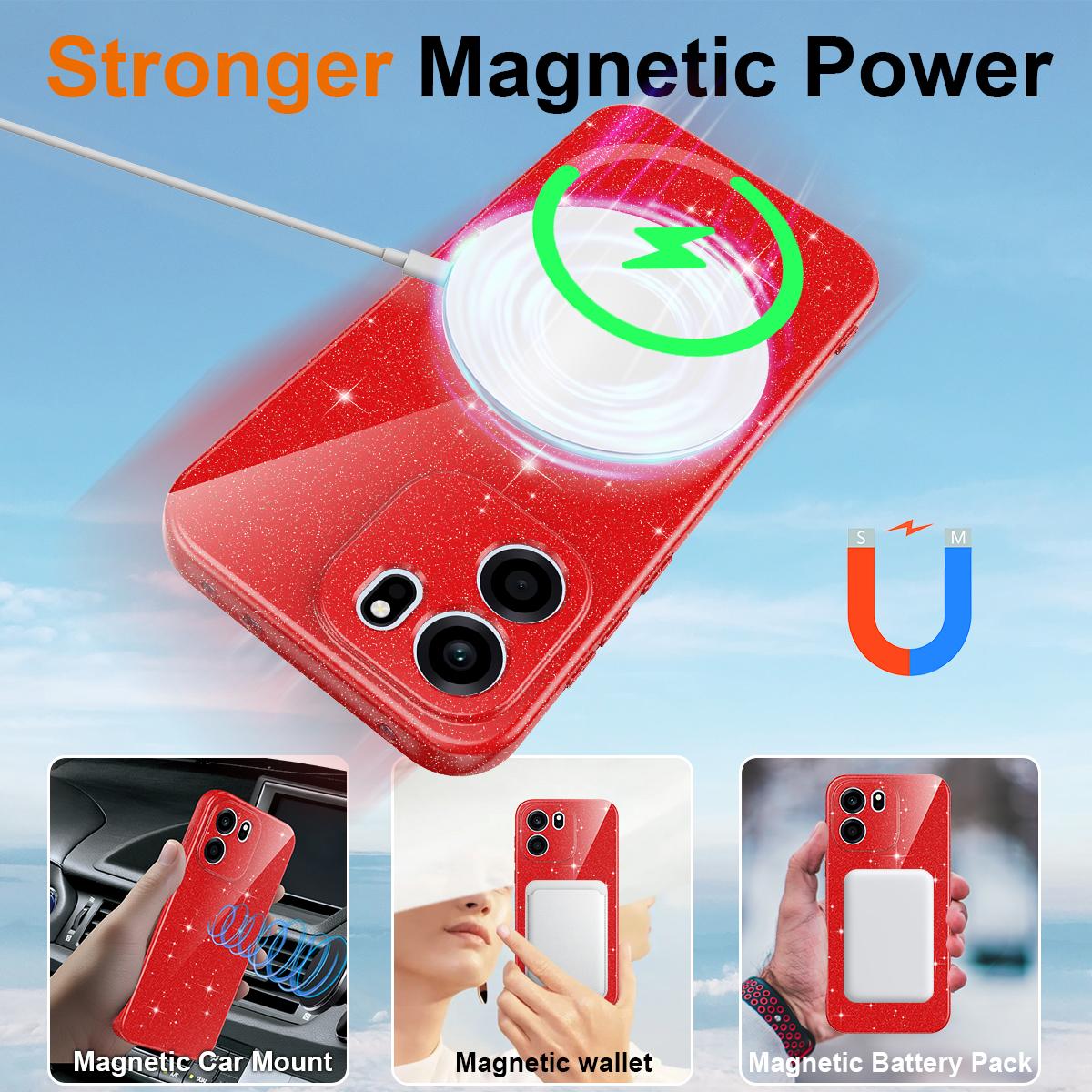 For OnePlus Nord CE6 5G Fine Hole Glossy Glitter Magnetic TPU Phone Case with Same Color Hand Strap - Red - EDA009089908C