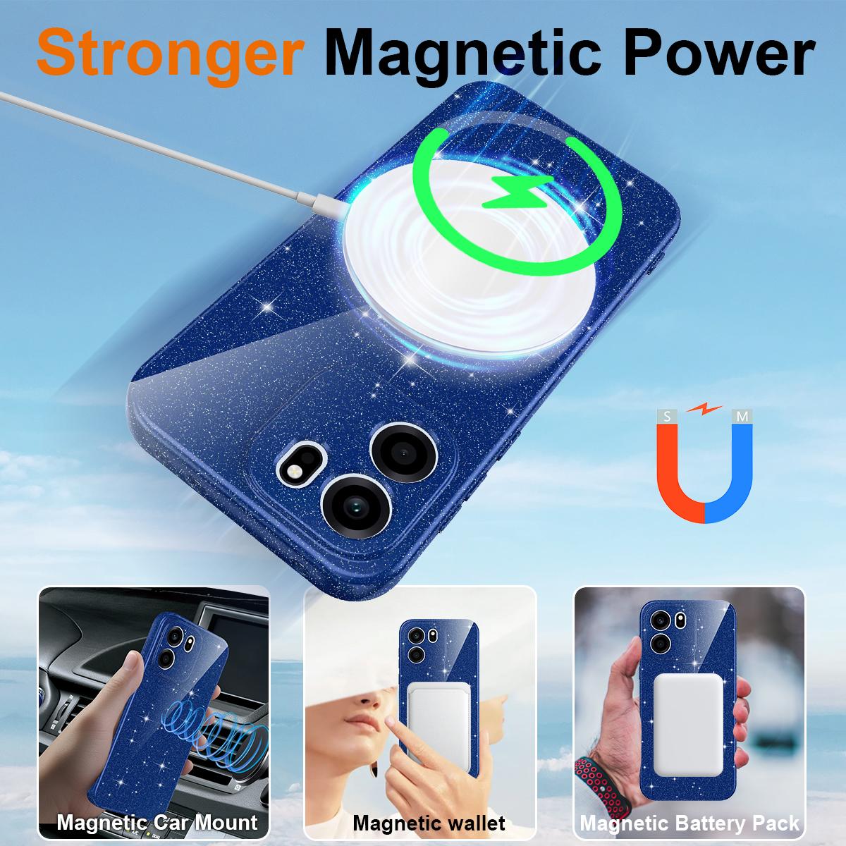 For OnePlus Nord CE6 5G Fine Hole Glossy Glitter Magnetic TPU Phone Case with Same Color Hand Strap - Blue - EDA009089908D