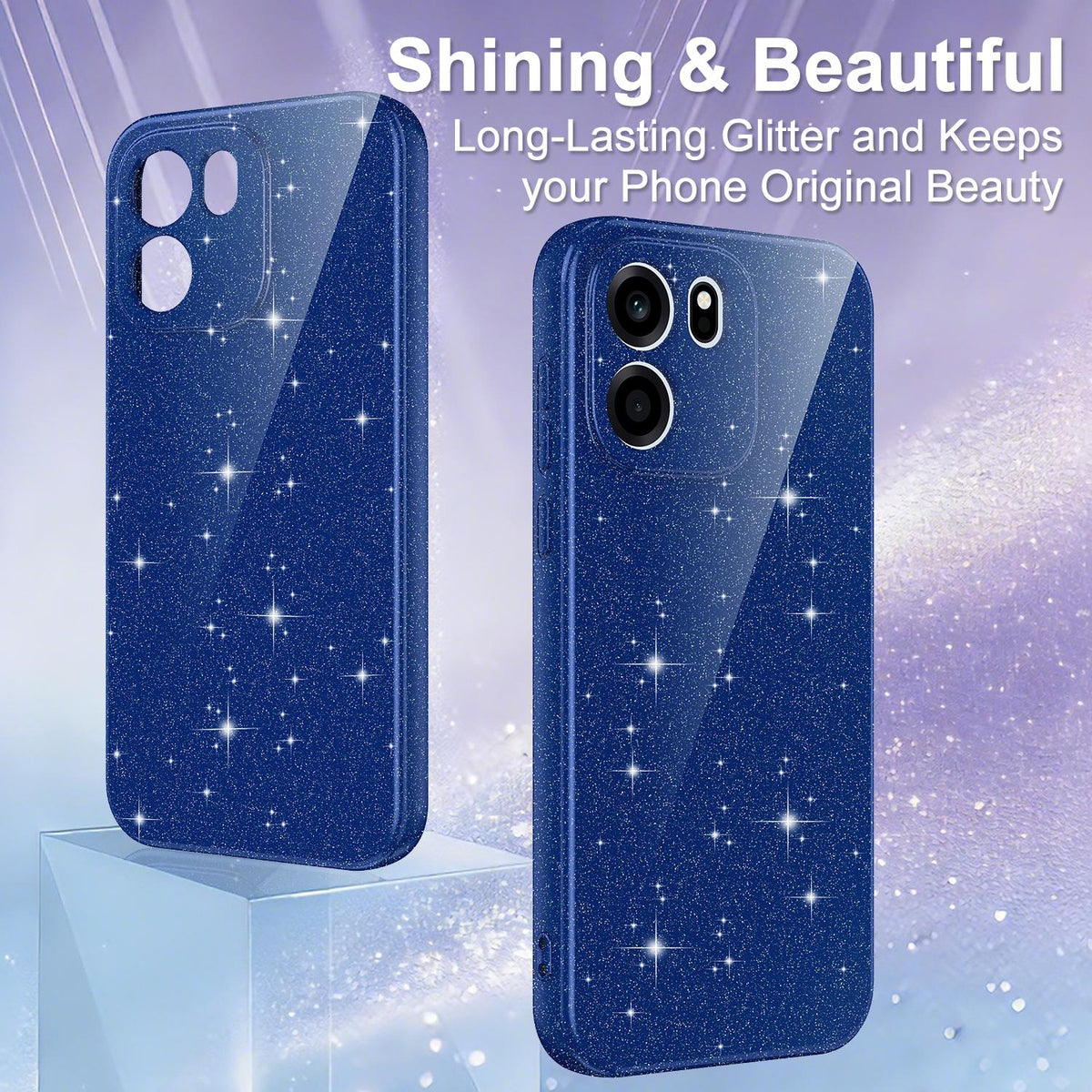 For OnePlus Nord CE6 5G Fine Hole Glossy Glitter Magnetic TPU Phone Case with Same Color Hand Strap - Blue - EDA009089908D