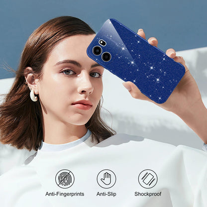 For OnePlus Nord CE6 5G Fine Hole Glossy Glitter Magnetic TPU Phone Case with Same Color Hand Strap - Blue - EDA009089908D