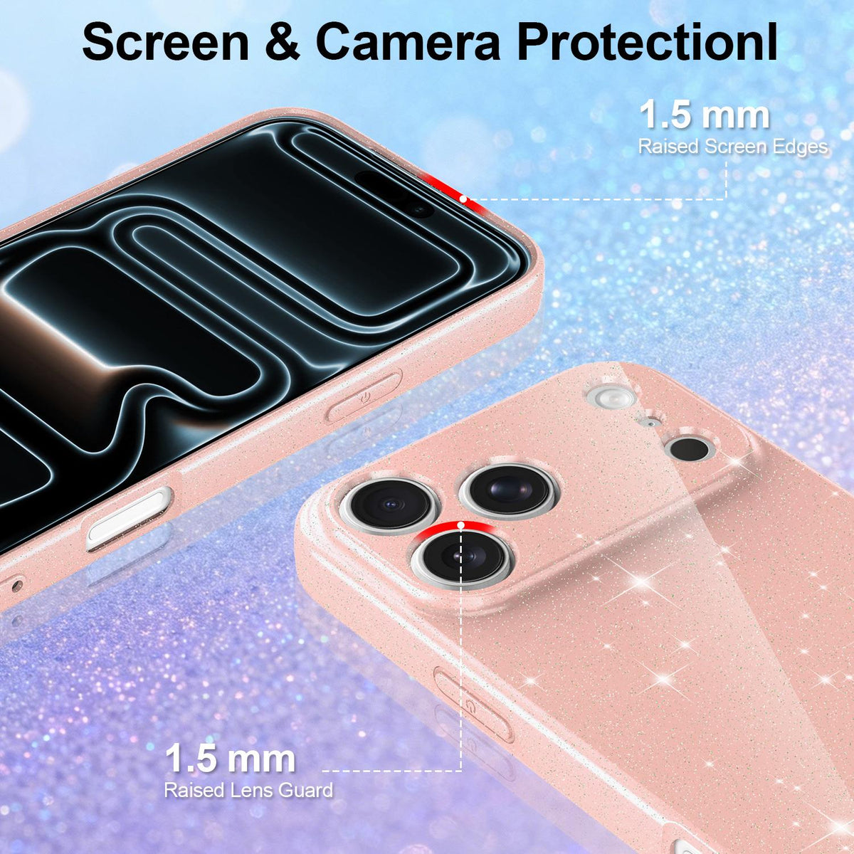 For iPhone 18 Pro Max Fine Hole Glossy Glitter Magnetic TPU Phone Case with Same Color Hand Strap - Pink - EDA009090310A