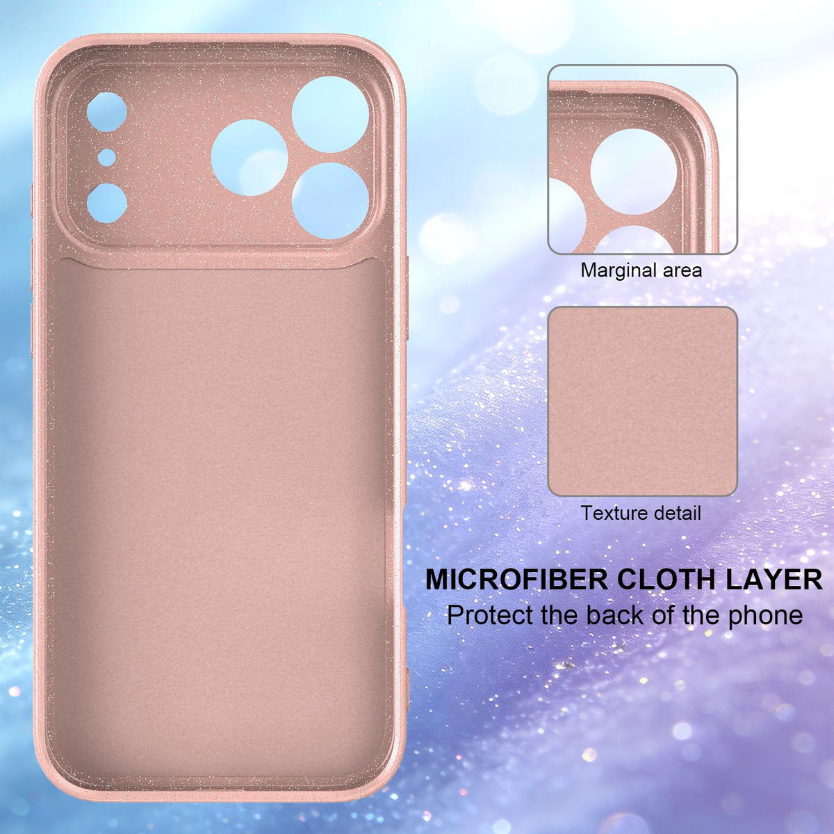 For iPhone 18 Pro Max Fine Hole Glossy Glitter Magnetic TPU Phone Case with Same Color Hand Strap - Pink - EDA009090310A