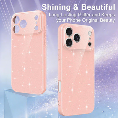 For iPhone 18 Pro Max Fine Hole Glossy Glitter Magnetic TPU Phone Case with Same Color Hand Strap - Pink - EDA009090310A