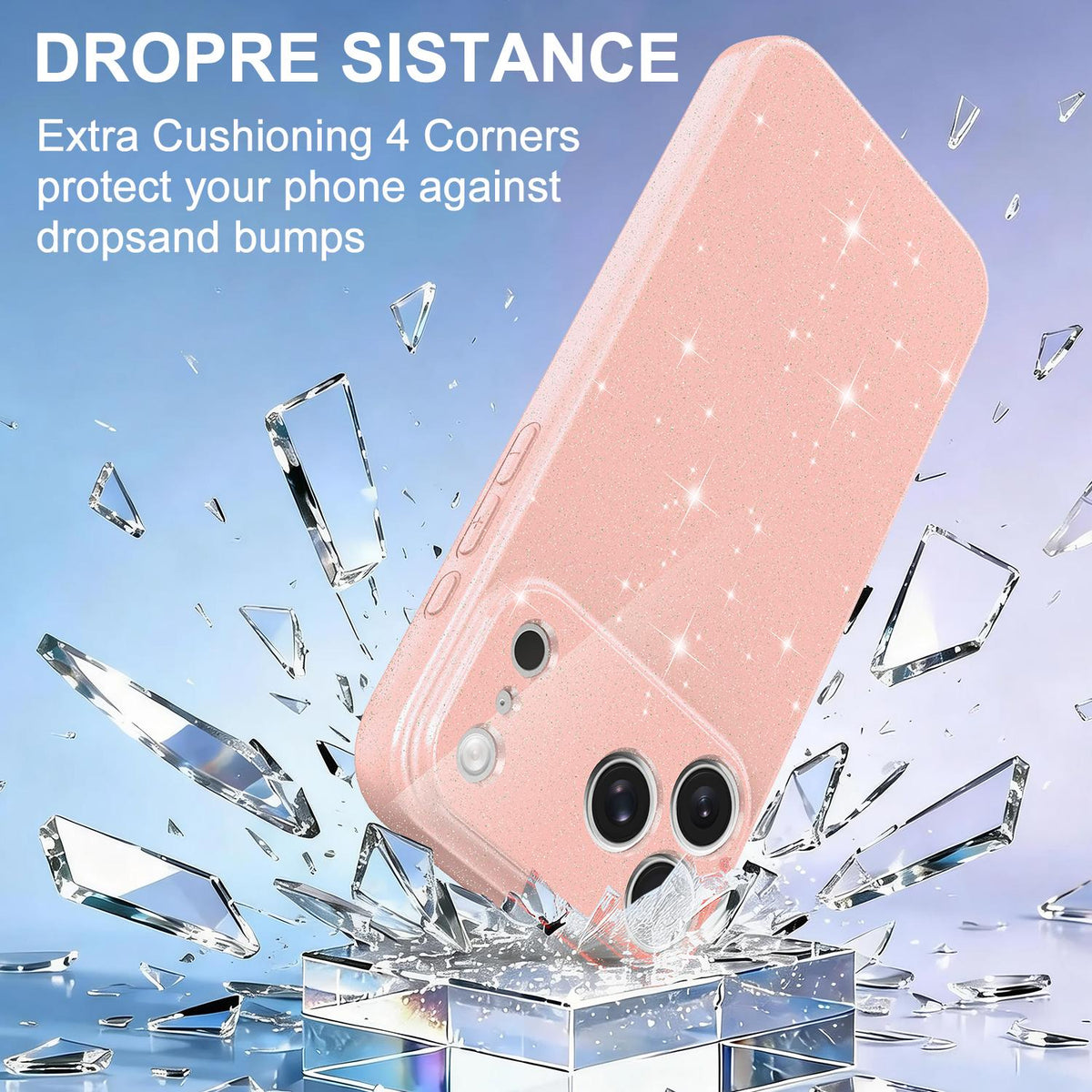 For iPhone 18 Pro Max Fine Hole Glossy Glitter Magnetic TPU Phone Case with Same Color Hand Strap - Pink - EDA009090310A