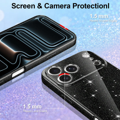 For iPhone 18 Pro Max Fine Hole Glossy Glitter Magnetic TPU Phone Case with Same Color Hand Strap - Black - EDA009090310B