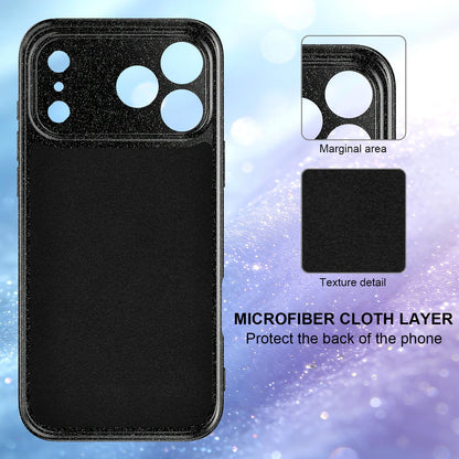 For iPhone 18 Pro Max Fine Hole Glossy Glitter Magnetic TPU Phone Case with Same Color Hand Strap - Black - EDA009090310B