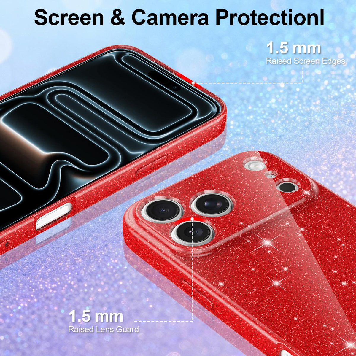 For iPhone 18 Pro Max Fine Hole Glossy Glitter Magnetic TPU Phone Case with Same Color Hand Strap - Red - EDA009090310C