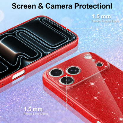 For iPhone 18 Pro Max Fine Hole Glossy Glitter Magnetic TPU Phone Case with Same Color Hand Strap - Red - EDA009090310C
