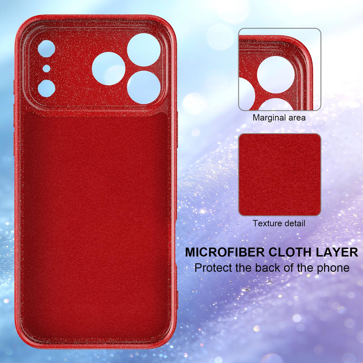 For iPhone 18 Pro Max Fine Hole Glossy Glitter Magnetic TPU Phone Case with Same Color Hand Strap - Red - EDA009090310C