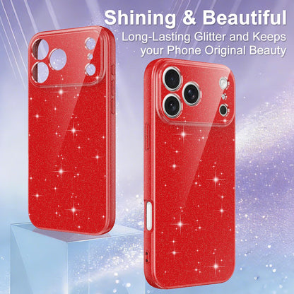 For iPhone 18 Pro Max Fine Hole Glossy Glitter Magnetic TPU Phone Case with Same Color Hand Strap - Red - EDA009090310C