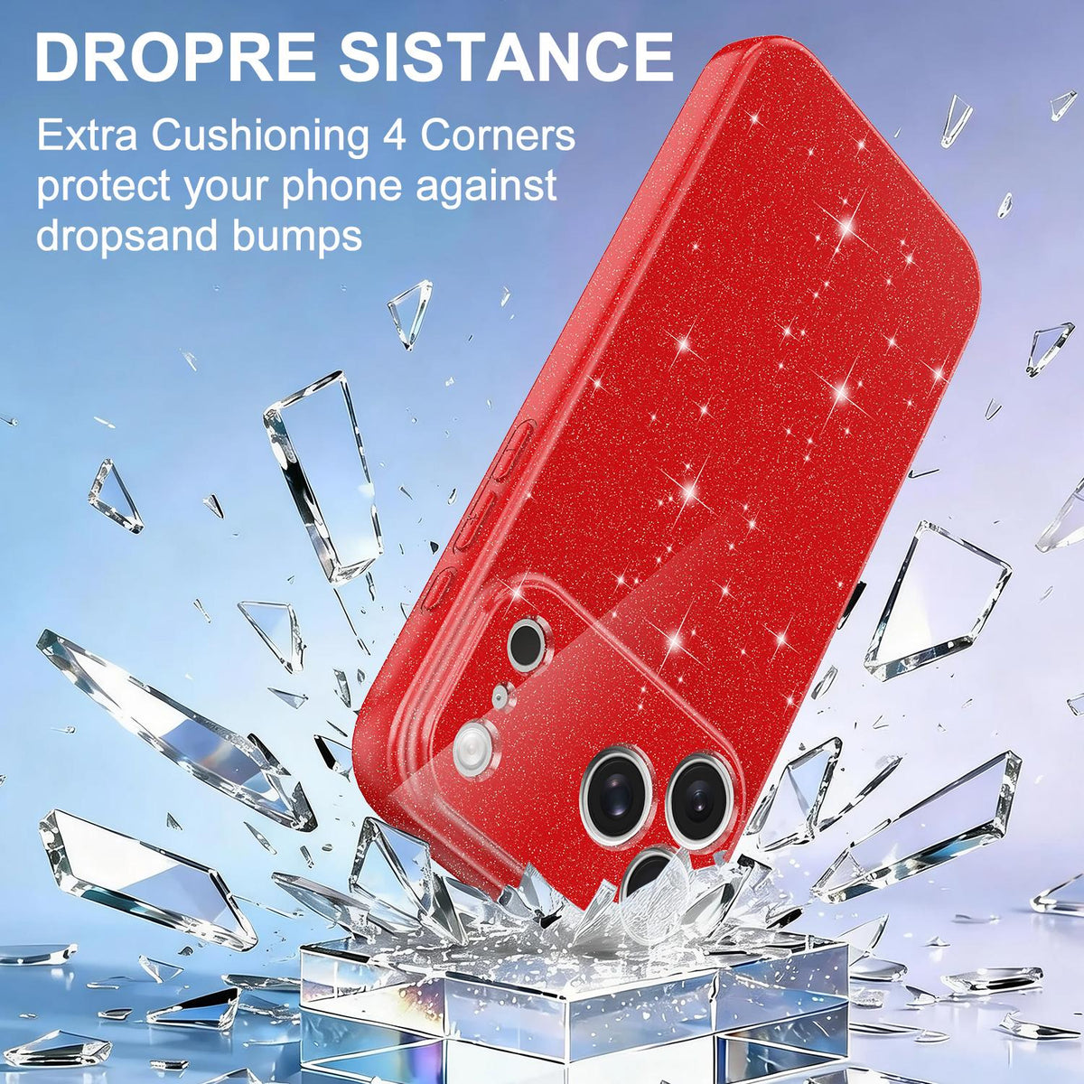 For iPhone 18 Pro Max Fine Hole Glossy Glitter Magnetic TPU Phone Case with Same Color Hand Strap - Red - EDA009090310C