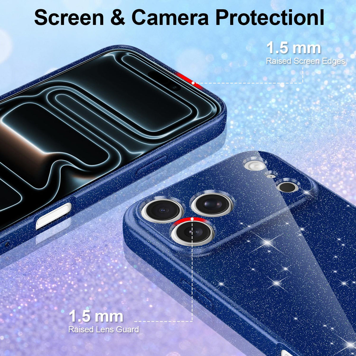 For iPhone 18 Pro Max Fine Hole Glossy Glitter Magnetic TPU Phone Case with Same Color Hand Strap - Blue - EDA009090310D