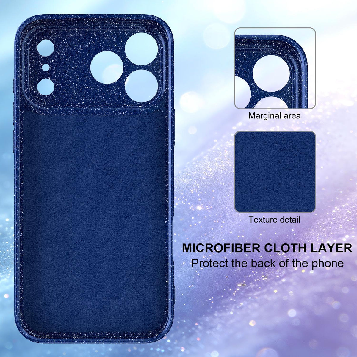 For iPhone 18 Pro Max Fine Hole Glossy Glitter Magnetic TPU Phone Case with Same Color Hand Strap - Blue - EDA009090310D