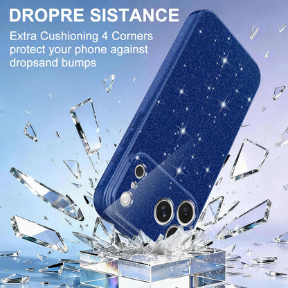 For iPhone 18 Pro Max Fine Hole Glossy Glitter Magnetic TPU Phone Case with Same Color Hand Strap - Blue - EDA009090310D
