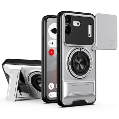 For Nothing Phone 4b Lens Sliding Window Multifunctional Magnetic Shockproof Phone Case(Titanium Gray)