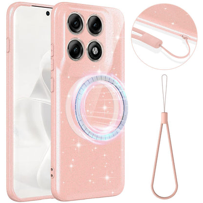 For Motorola Edge 70 Pro / 70 Pro+ Fine Hole Glossy Glitter Magnetic TPU Phone Case with Same Color Hand Strap - Pink - EDA009101316A