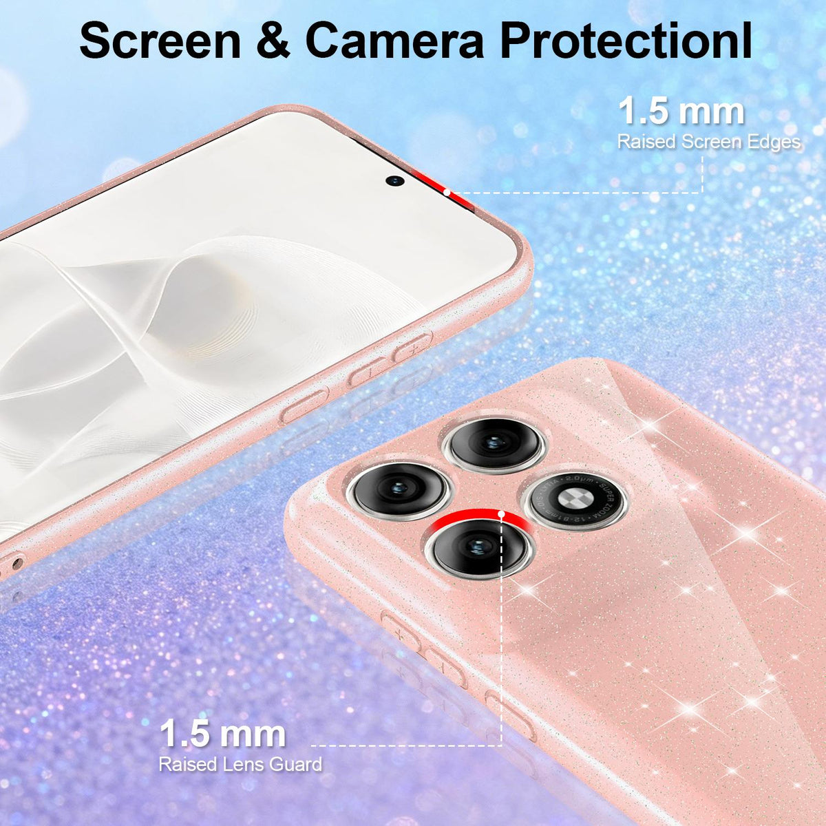 For Motorola Edge 70 Pro / 70 Pro+ Fine Hole Glossy Glitter Magnetic TPU Phone Case with Same Color Hand Strap - Pink - EDA009101316A