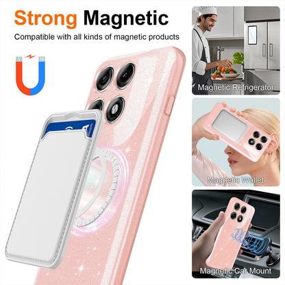 For Motorola Edge 70 Pro / 70 Pro+ Fine Hole Glossy Glitter Magnetic TPU Phone Case with Same Color Hand Strap - Pink - EDA009101316A