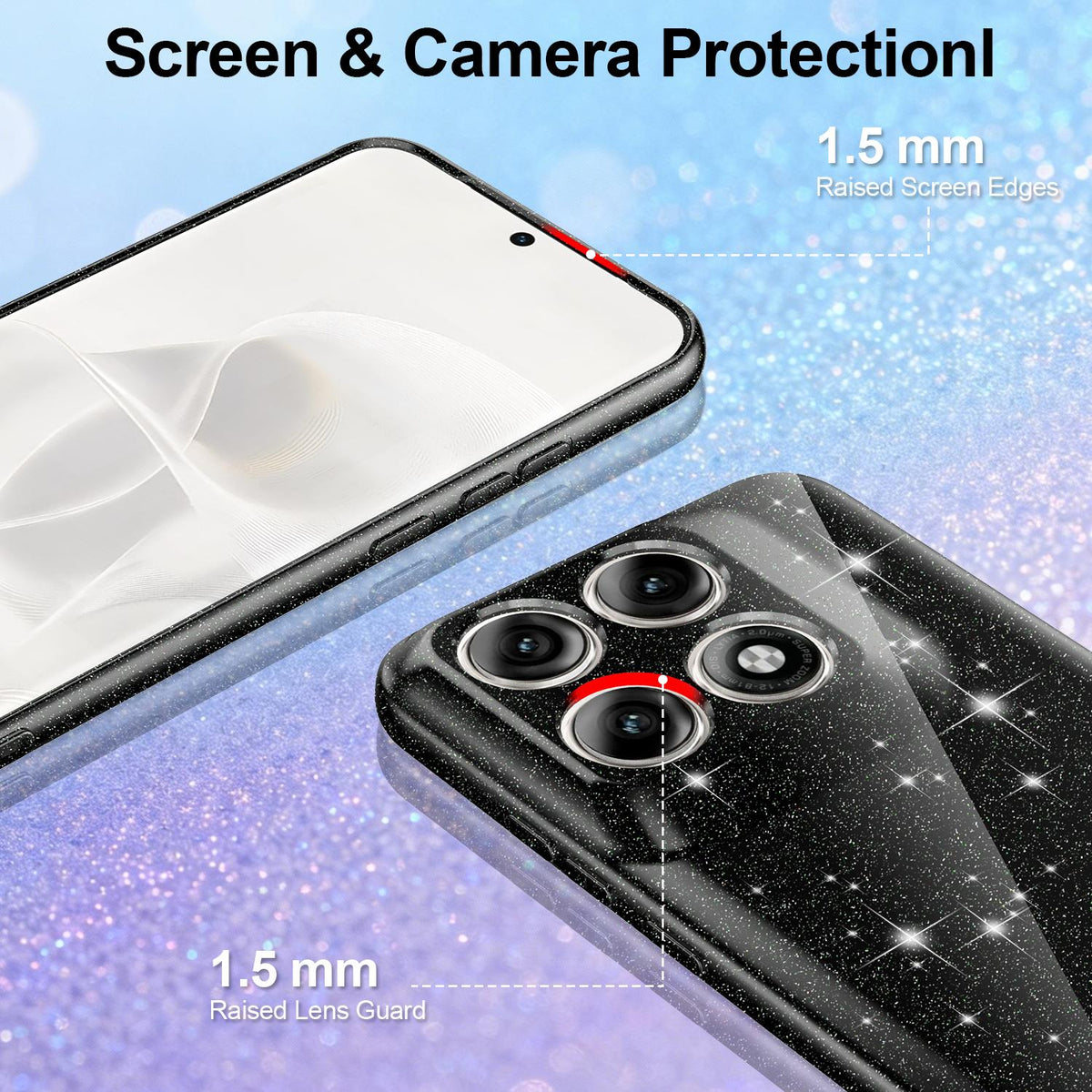 For Motorola Edge 70 Pro / 70 Pro+ Fine Hole Glossy Glitter Magnetic TPU Phone Case with Same Color Hand Strap - Black - EDA009101316B