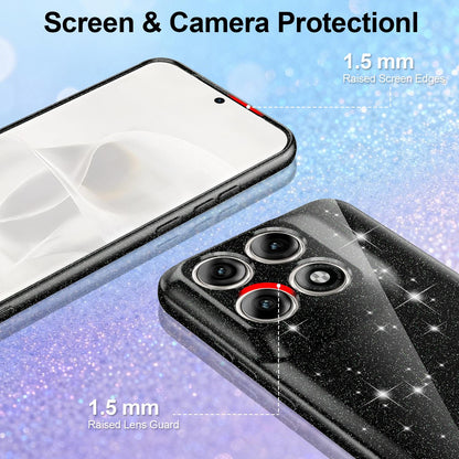 For Motorola Edge 70 Pro / 70 Pro+ Fine Hole Glossy Glitter Magnetic TPU Phone Case with Same Color Hand Strap - Black - EDA009101316B