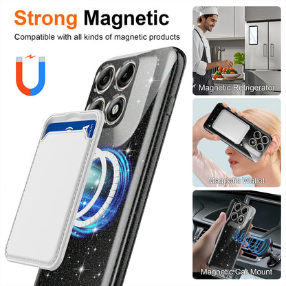 For Motorola Edge 70 Pro / 70 Pro+ Fine Hole Glossy Glitter Magnetic TPU Phone Case with Same Color Hand Strap - Black - EDA009101316B