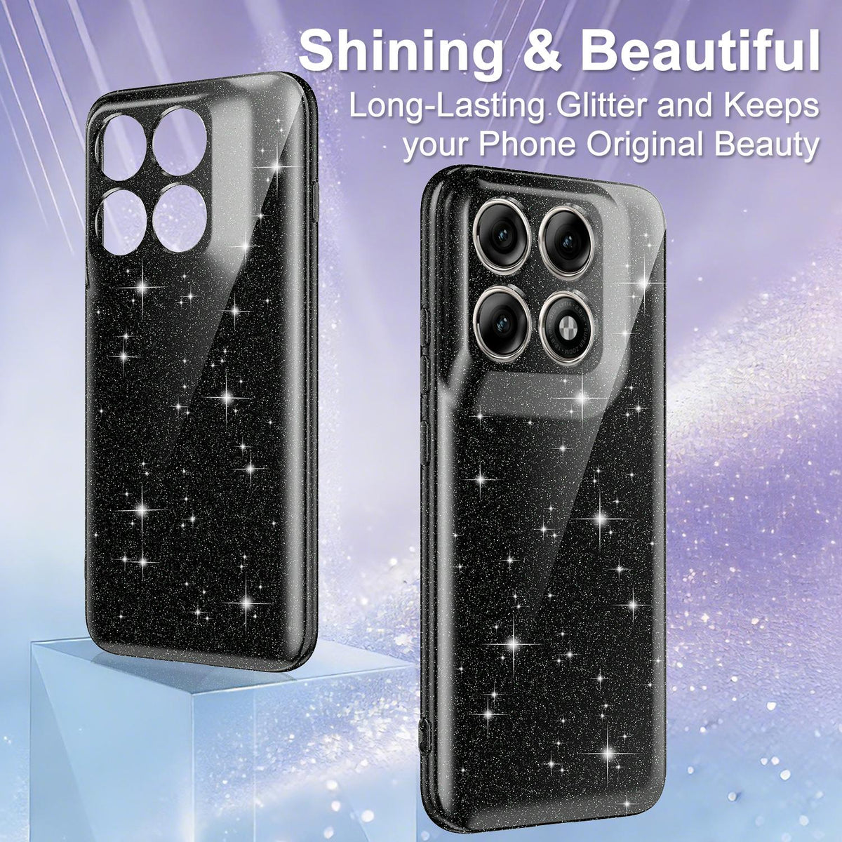 For Motorola Edge 70 Pro / 70 Pro+ Fine Hole Glossy Glitter Magnetic TPU Phone Case with Same Color Hand Strap - Black - EDA009101316B