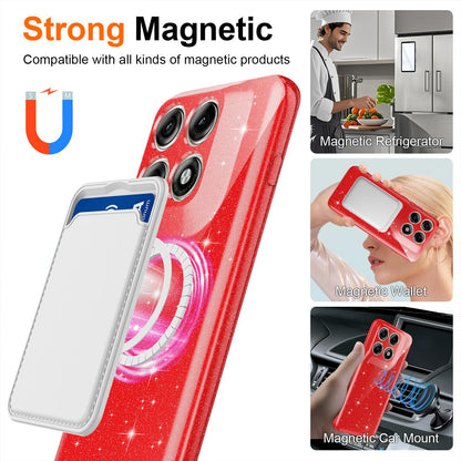 For Motorola Edge 70 Pro / 70 Pro+ Fine Hole Glossy Glitter Magnetic TPU Phone Case with Same Color Hand Strap - Red - EDA009101316C