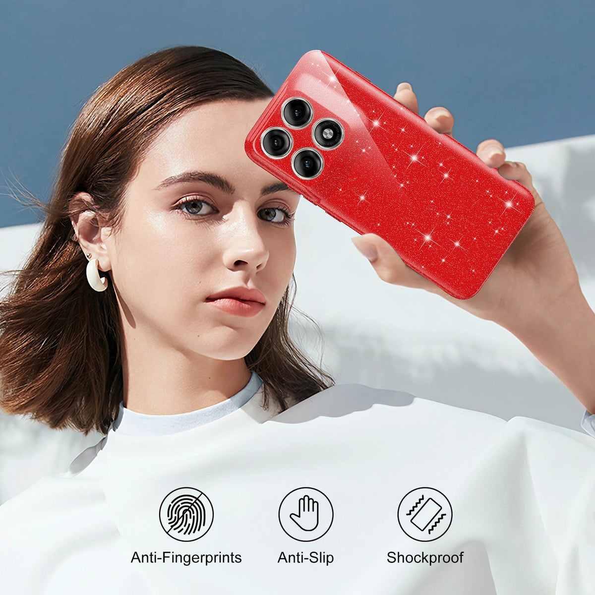 For Motorola Edge 70 Pro / 70 Pro+ Fine Hole Glossy Glitter Magnetic TPU Phone Case with Same Color Hand Strap - Red - EDA009101316C