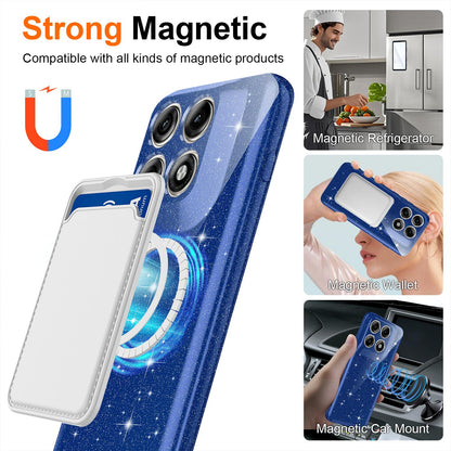 For Motorola Edge 70 Pro / 70 Pro+ Fine Hole Glossy Glitter Magnetic TPU Phone Case with Same Color Hand Strap - Blue - EDA009101316D