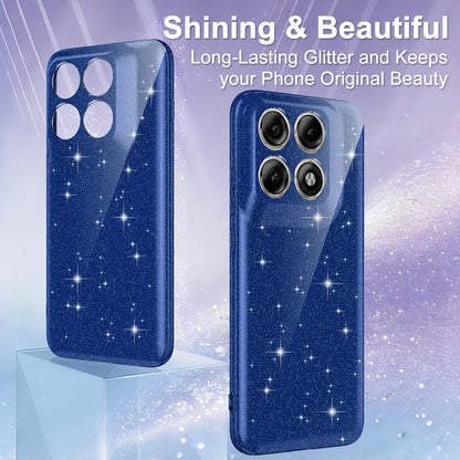 For Motorola Edge 70 Pro / 70 Pro+ Fine Hole Glossy Glitter Magnetic TPU Phone Case with Same Color Hand Strap - Blue - EDA009101316D