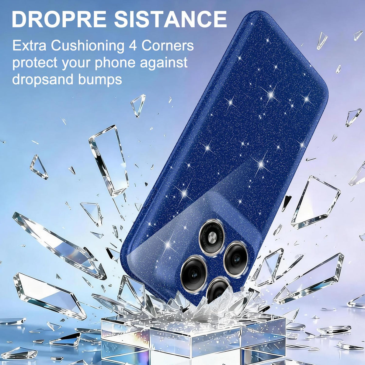 For Motorola Edge 70 Pro / 70 Pro+ Fine Hole Glossy Glitter Magnetic TPU Phone Case with Same Color Hand Strap - Blue - EDA009101316D