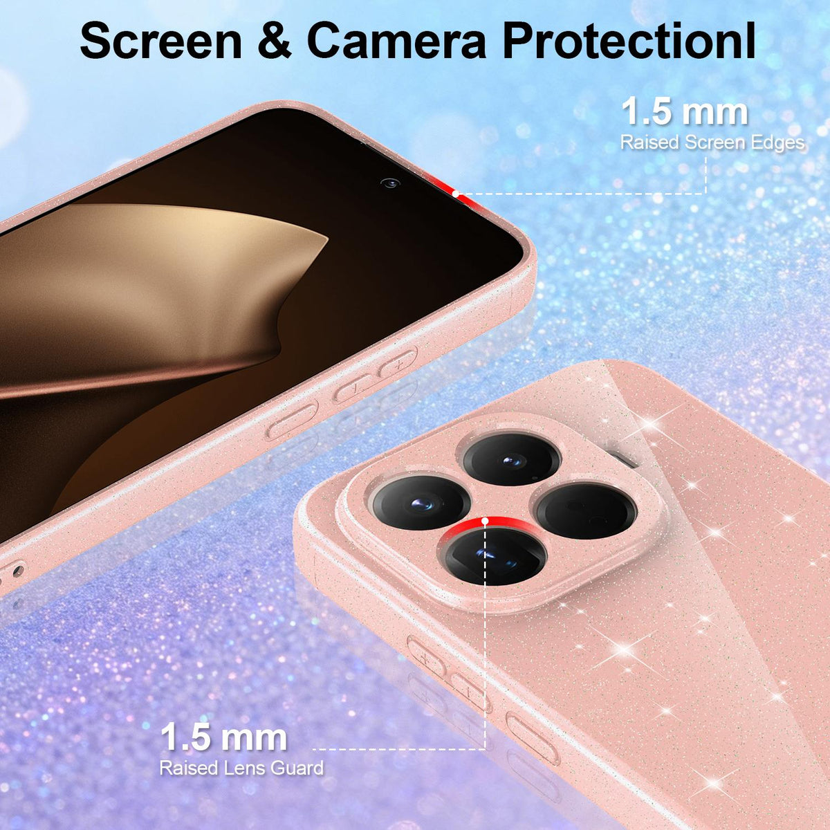 For Xiaomi 17T Pro 5G Fine Hole Glossy Glitter Magnetic TPU Phone Case with Same Color Hand Strap - Pink - EDA009101605A