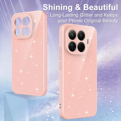 For Xiaomi 17T Pro 5G Fine Hole Glossy Glitter Magnetic TPU Phone Case with Same Color Hand Strap - Pink - EDA009101605A