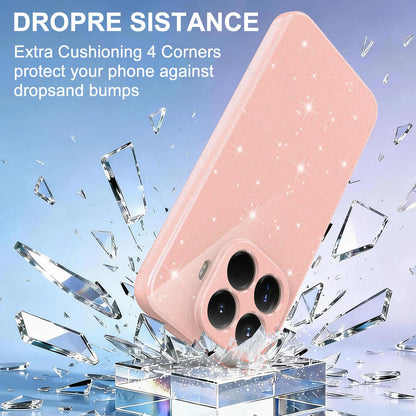 For Xiaomi 17T Pro 5G Fine Hole Glossy Glitter Magnetic TPU Phone Case with Same Color Hand Strap - Pink - EDA009101605A