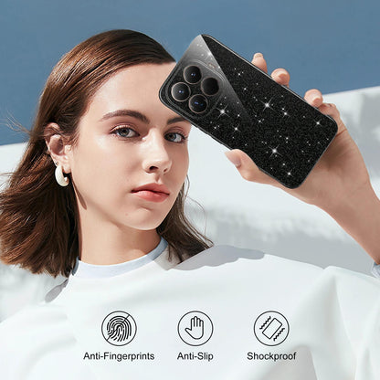 For Xiaomi 17T Pro 5G Fine Hole Glossy Glitter Magnetic TPU Phone Case with Same Color Hand Strap - Black - EDA009101605B