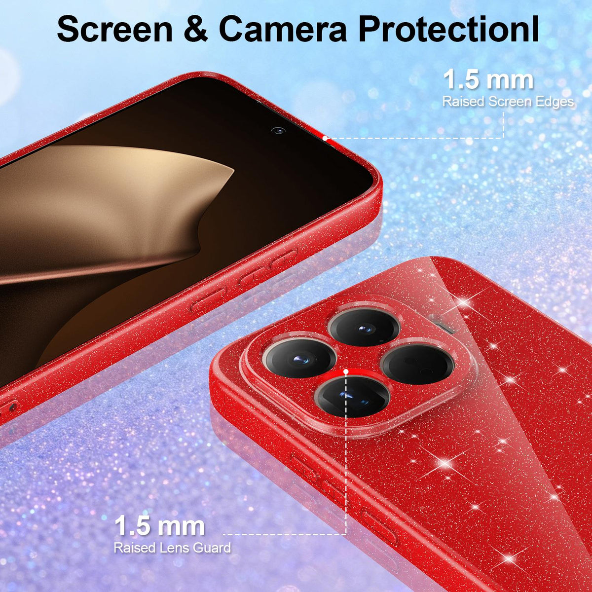 For Xiaomi 17T Pro 5G Fine Hole Glossy Glitter Magnetic TPU Phone Case with Same Color Hand Strap - Red - EDA009101605C