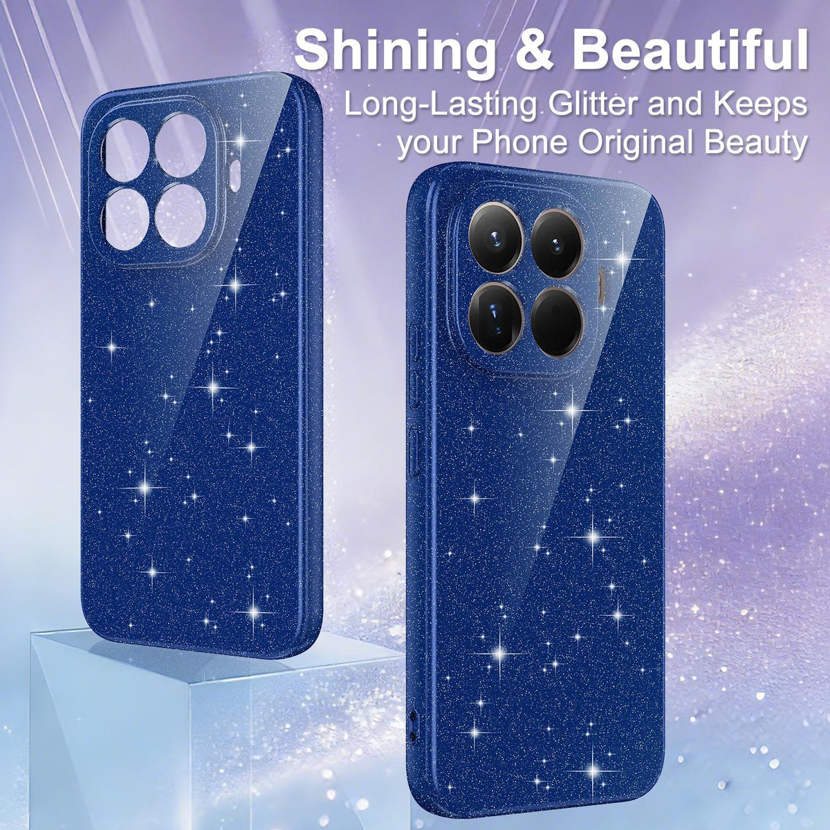 For Xiaomi 17T Pro 5G Fine Hole Glossy Glitter Magnetic TPU Phone Case with Same Color Hand Strap - Blue - EDA009101605D
