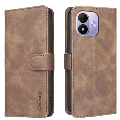 For Redmi Note 17 Pro 5G Global 163mm Solid Color Calfskin Texture RFID Vegan Leather Phone Case(Brown)
