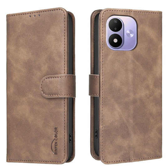 For Redmi Note 17 Pro 5G Global 163mm Solid Color Calfskin Texture RFID Vegan Leather Phone Case(Brown)