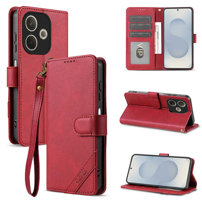 For OPPO A5 Pro Global AZNS A2 Series Tri-Card Wallet RFID Vegan Leather Phone Case with Strap(Red)
