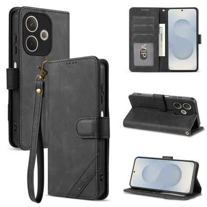 For OPPO A5 Pro Global AZNS A2 Series Tri-Card Wallet RFID Vegan Leather Phone Case with Strap(Black)