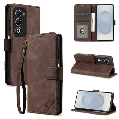 For OPPO A5 5G Global AZNS A2 Series Tri-Card Wallet RFID Vegan Leather Phone Case with Strap(Brown)