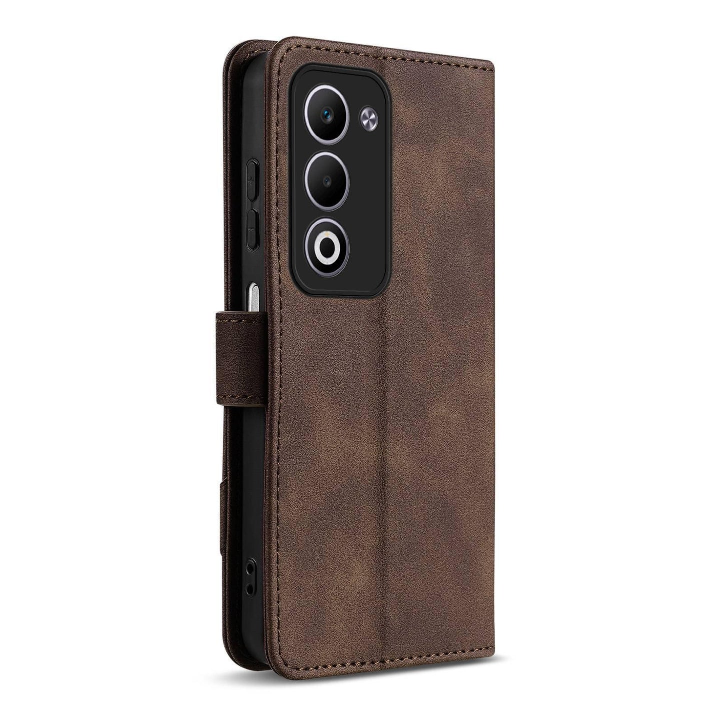 For OPPO A5 5G Global AZNS A2 Series Tri-Card Wallet RFID Vegan Leather Phone Case with Strap(Brown)