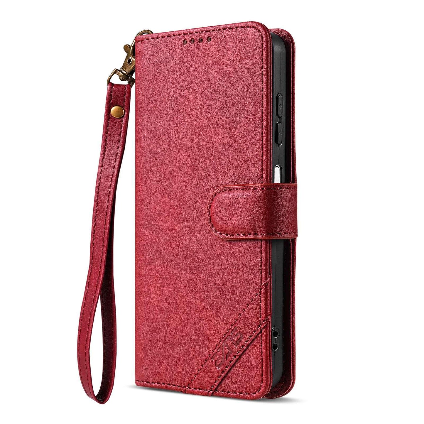 For OPPO A5 5G Global AZNS A2 Series Tri-Card Wallet RFID Vegan Leather Phone Case with Strap(Red)